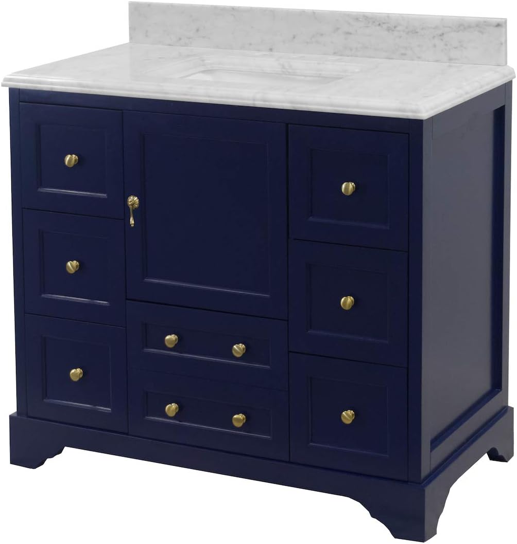 Kitchen Bath Collection Madison 42-inch Bathroom Vanity (Carrara/Royal Blue): Includes Royal Blue Cabinet with Authentic Italian Carrara Marble Countertop and White Ceramic Sink