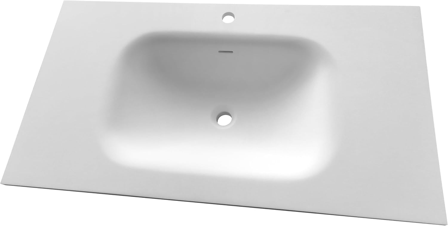 Rectangular Single Sink Bathroom Vanity Top White Solid Surface Resin Vanity Top, Vanity Top with Sink (White 39X21 inch)