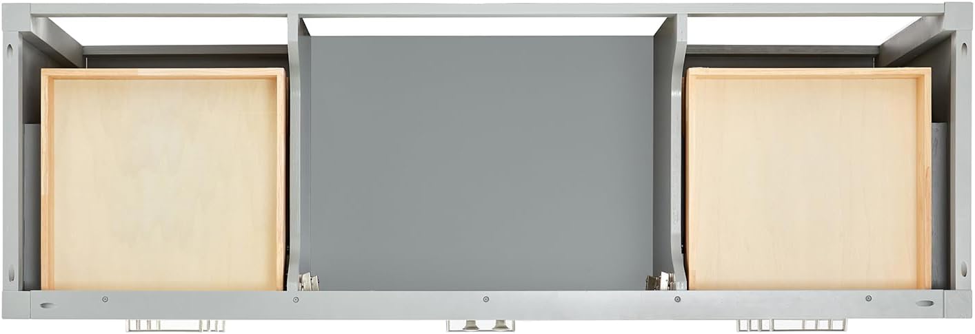 ARIEL Cambridge 66-inch Bathroom Vanity with Sink,Solid Wood, 1.5-inch Carrara White Quartz Countertop & Backsplash, Single Oval Porcelain Sink, 2 Soft Closing Doors, 9 Dovetail Drawers, Grey