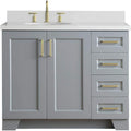 ARIEL Taylor 42-inch Bathroom Vanity with Sink,Solid Wood, 1.5-inch Pure White Quartz Countertop & Backsplash, Single Oval Porcelain Sink, 2 Soft Closing Doors, 5 Dovetail Drawers, Grey