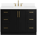 ARIEL Loren 48-inch Bathroom Vanity with Sink,Solid Wood, 1.5-inch Pure White Quartz Countertop, Single Rectangular Porcelain Sink, 2 Soft Closing Doors, 7 Dovetail Drawers, Black