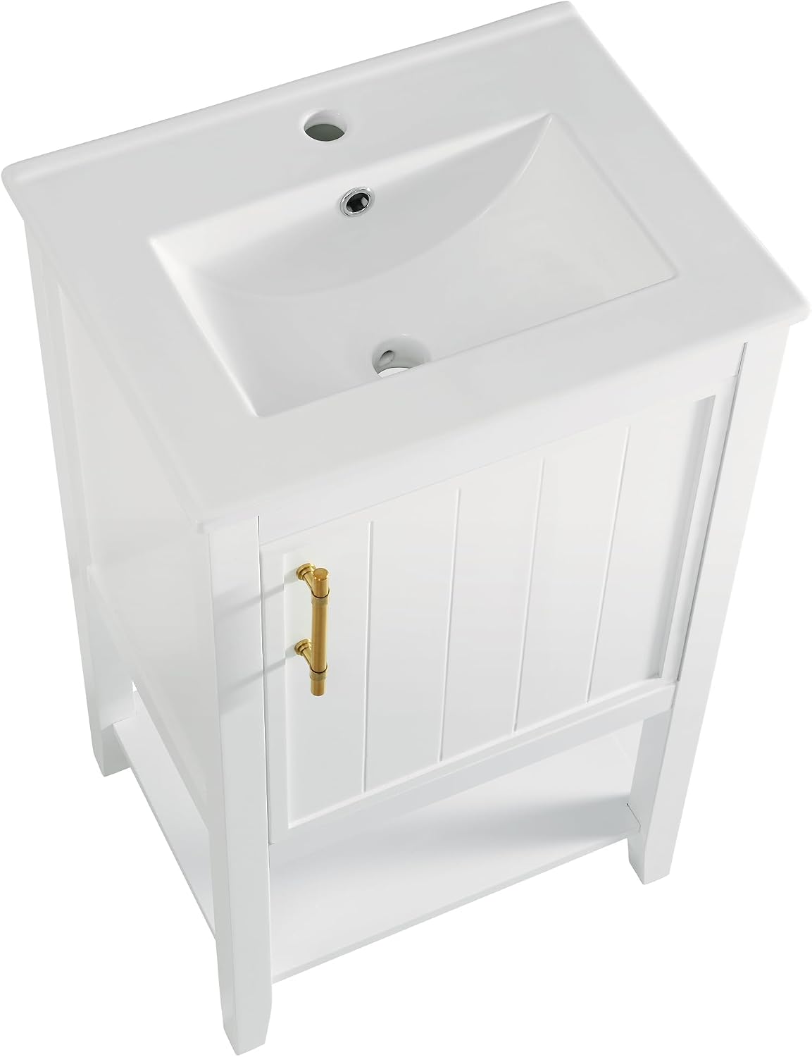 YOPTO 20' Bathroom Vanity with Ceramic Sink,Multi-Functional Cabinet w/Soft Closing Door,Storage Rack and Open Shelf,Stainless Steel Hinges,Practicality & Durability,White