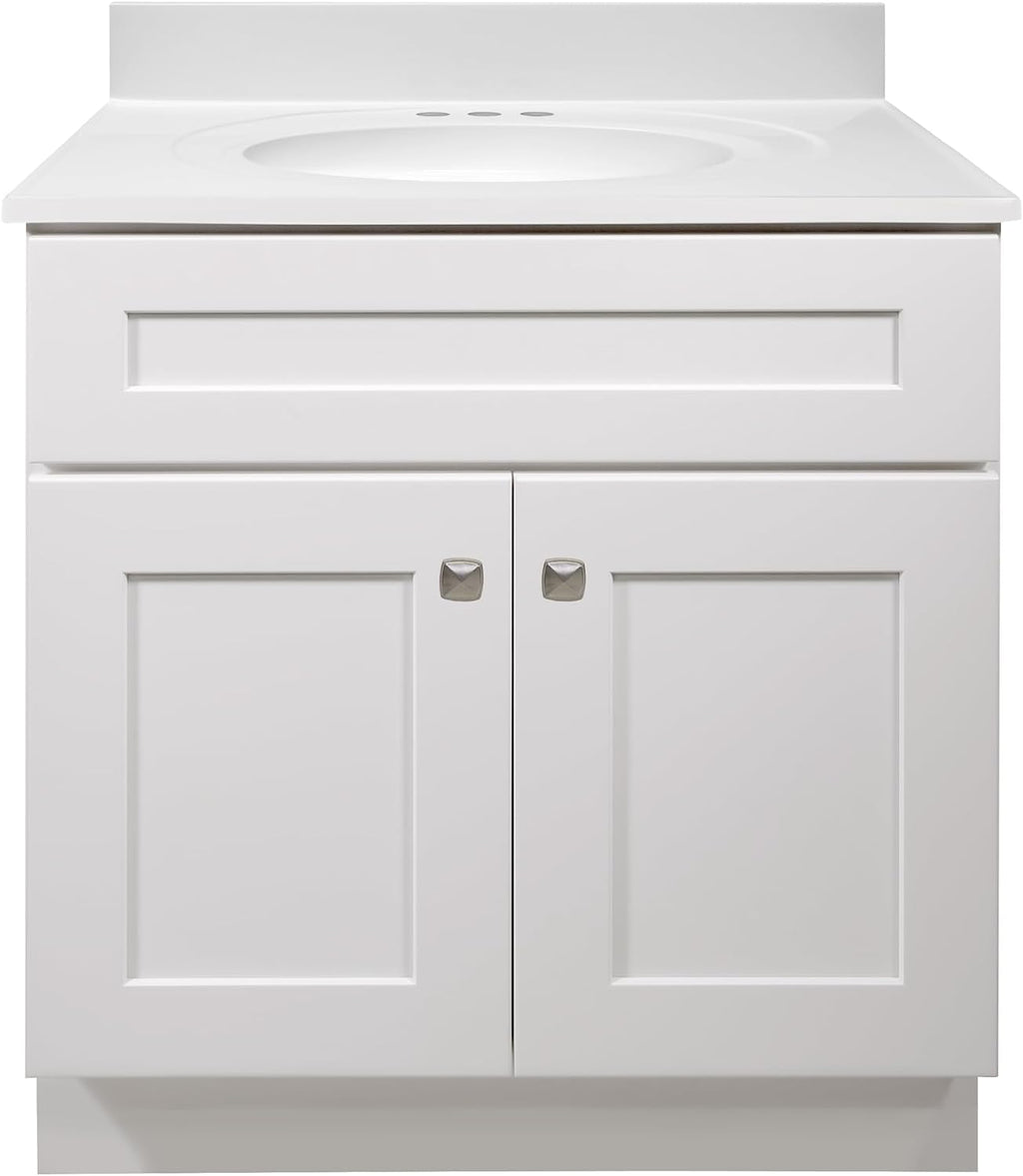 Design House Brookings 31 Inch Bathroom Vanity with Cultured Marble Vanity Top - Unassembled Bathroom Vanity with Sink, White