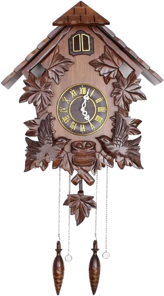 Cuckoo Clocks Solid Wood Hand Carved Cuckoo Clock, Light Control Sensor Wall Clock, Quartz Movement European Clock, for Living Room, Bedroom