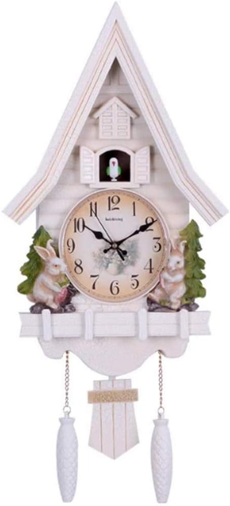 qiuqiu Chalet Style Cuckoo Clock, Black Forest Cuckoo Clock, Quartz Wall Clock Pendulum with Natural Voices for Birds, Battery Operated Cuckoo Chime, Home Decor