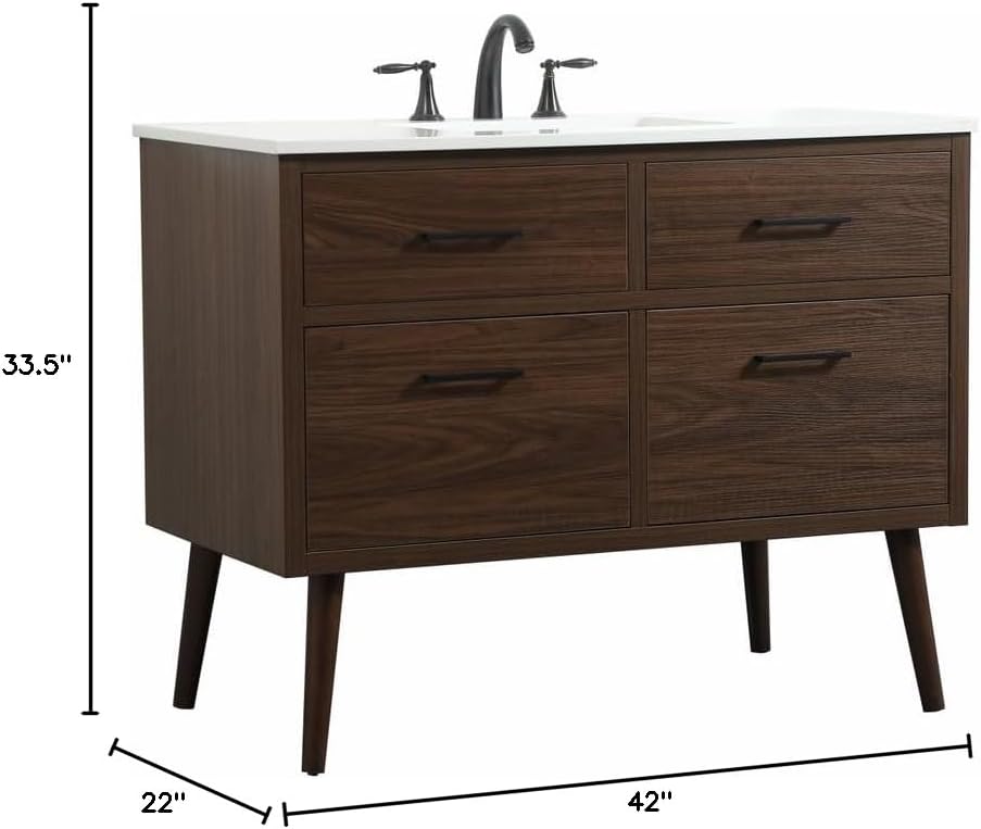 42' Bathroom Vanity, Engineered Wood (MDF/Laminate), Brown/Dark Wood
