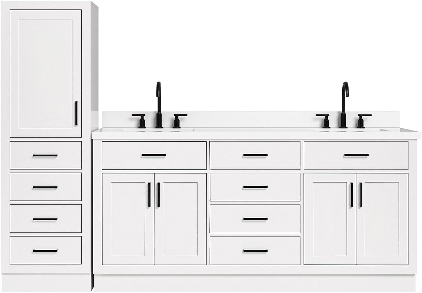 ARIEL Hepburn 93 Inch Includes 20 Inch Linen Cabinet and 1 of 73 Inch Double Rectangle Sink Bathroom Vanity with Pure White Quartz Countertop 1.5 Inch in White