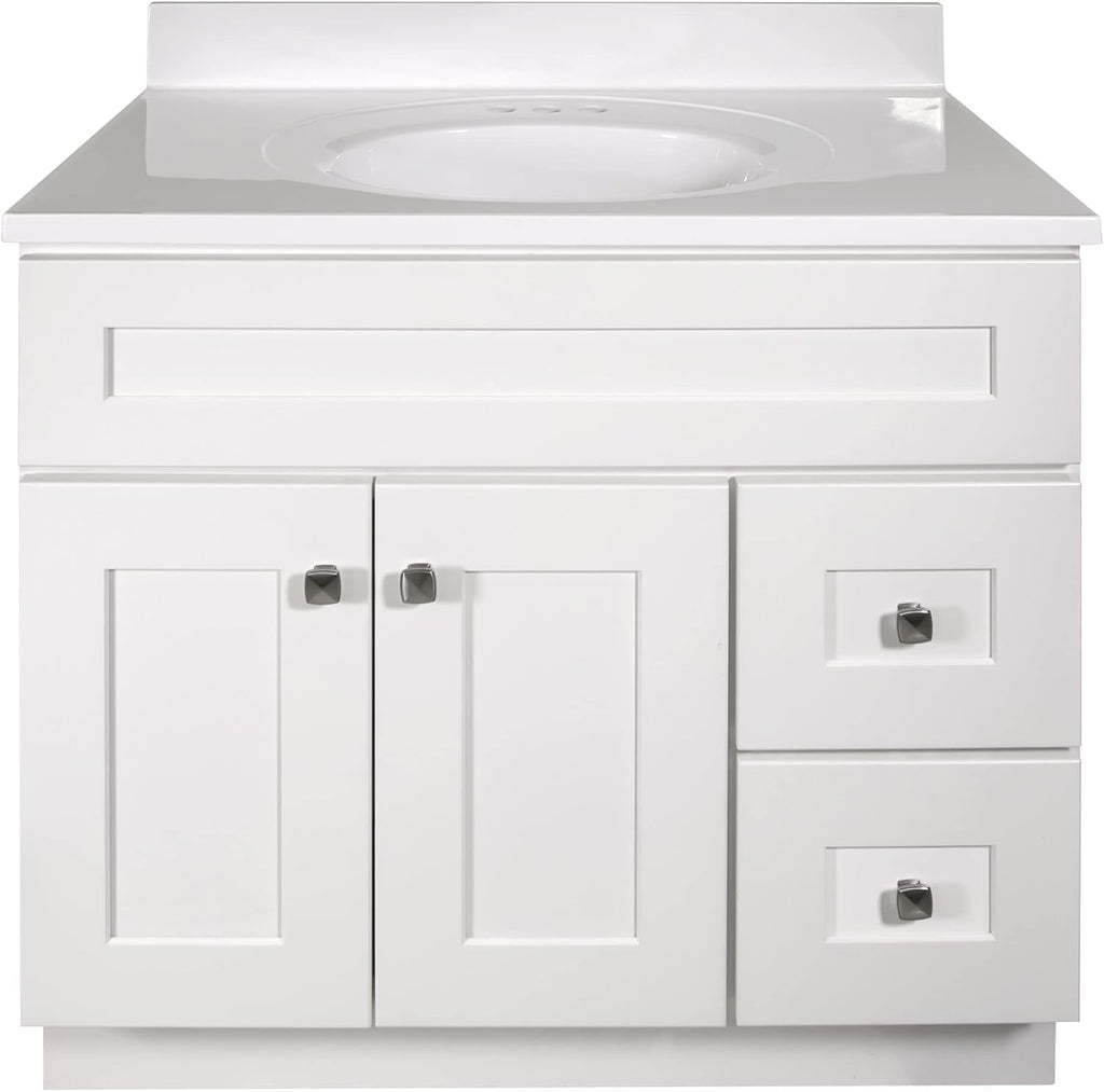 Design House Brookings 37 Inch Bathroom Vanity with Top, Ready to Assemble, Sherwin Williams® White, 585695