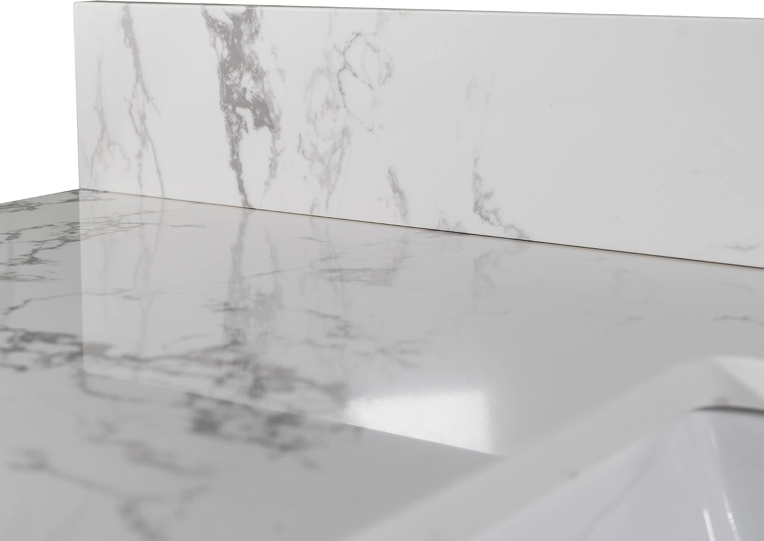 Marble White Stone Vanity Top - 1/3 Holes Vanity Sink Tops, Gorgeous Counter top with Ceramic Sink & Backsplash for Bathroom Kitchen, No Cabinet (43'-single hole)