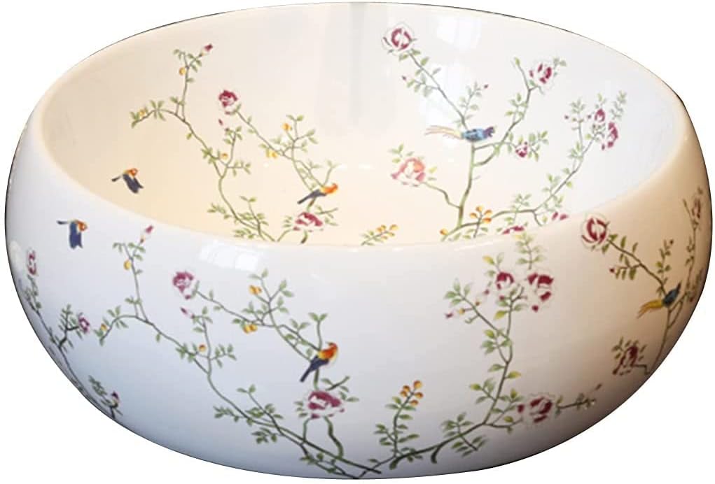 Bathroom Bar Vanity Vessel Sinks Above Counter Vanity Sink Tops Chinese Ceramic Lowes Bathroom Vanities Individual Flower and Bird Art Basin,42 * 15Cm,White,42 * 15cm
