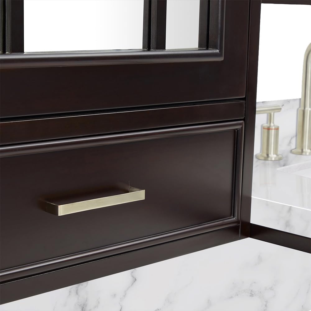 ARIEL Stafford 84-inch Bathroom Vanity with Sink,Solid Wood, 1.5-inch Italian Carrara Marble Countertop, Double Rectangular Porcelain Sink, 5 Soft Closing Doors, 6 Dovetail Drawers, Espresso