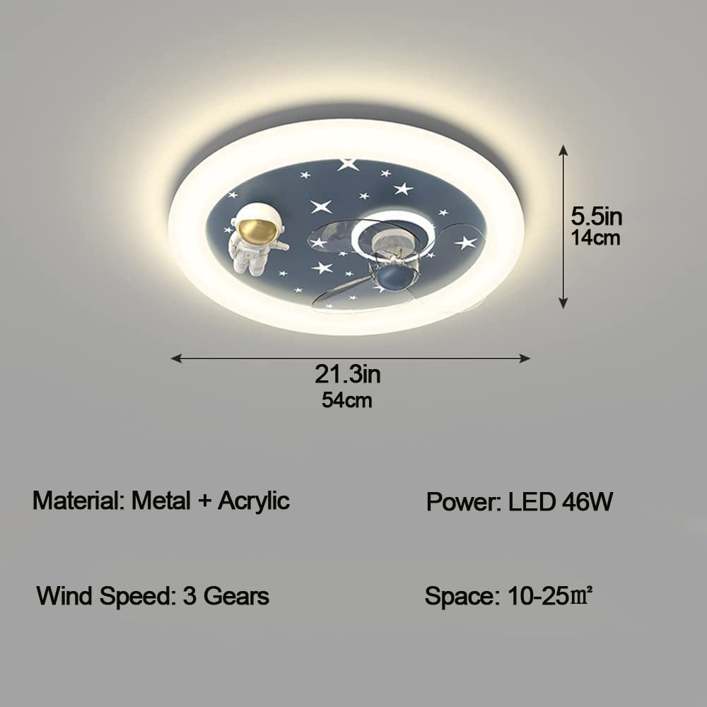 Cartoon Astronaut Kid's Room Ceiling Fans with Lights Children's Room Led Ceiling Lamp Creative Nursery Bedroom Ceiling Fan Lamp Dimmable for Boys Girls Room Ventilator Lamp 46W