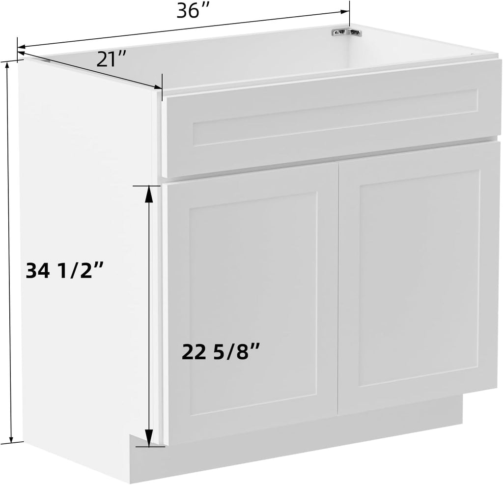 KitchenMan 36 Inch Bathroom Vanity Unassembled Bathroom Sink Cabinet and Vanity for Bathroom, White (Handles and Sink Basin Not Included)
