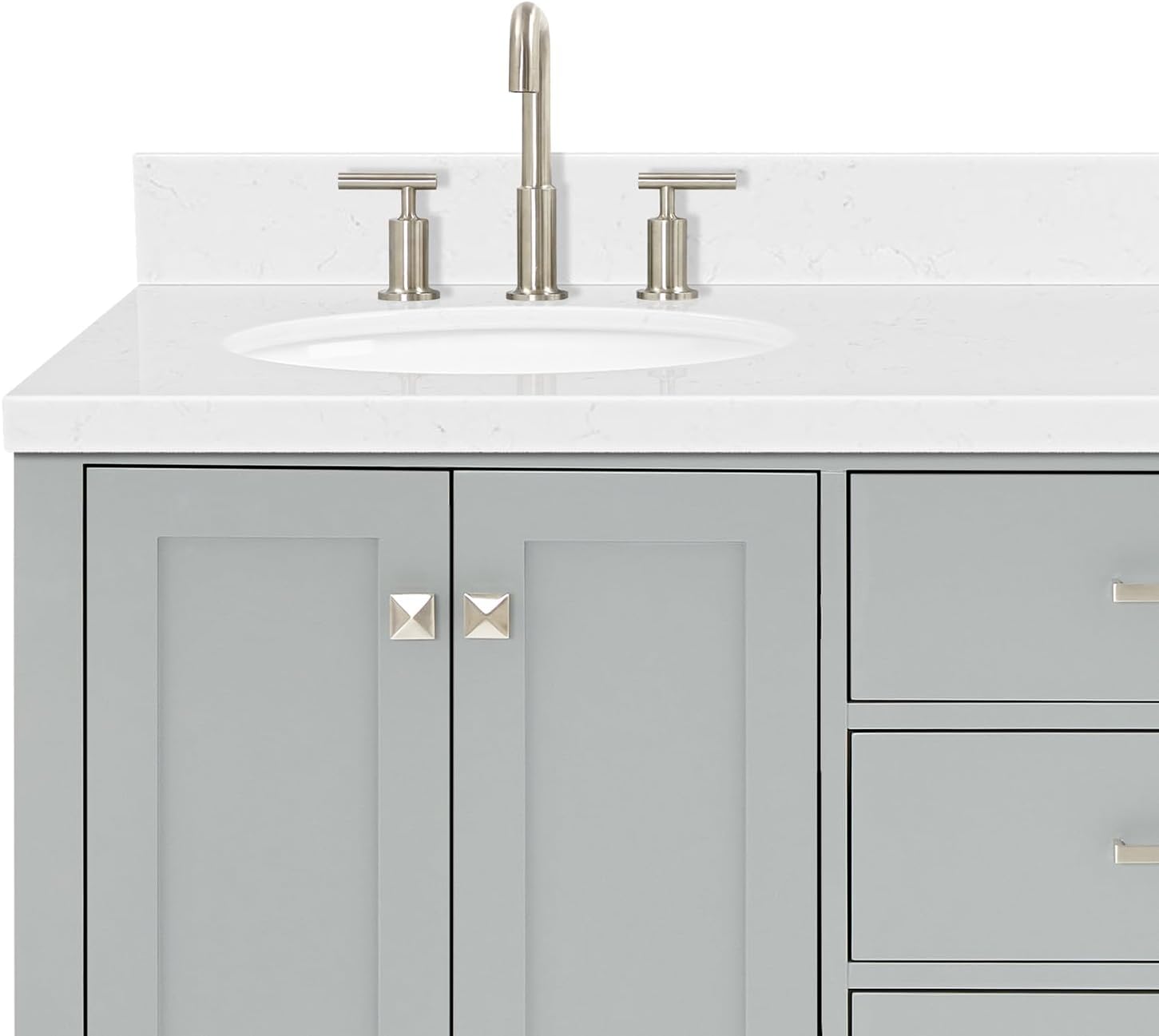 ARIEL Cambridge 66-inch Bathroom Vanity with Sink,Solid Wood, 1.5-inch Carrara White Quartz Countertop & Backsplash, Double Oval Porcelain Sink, 4 Soft Closing Doors, 6 Dovetail Drawers, Grey