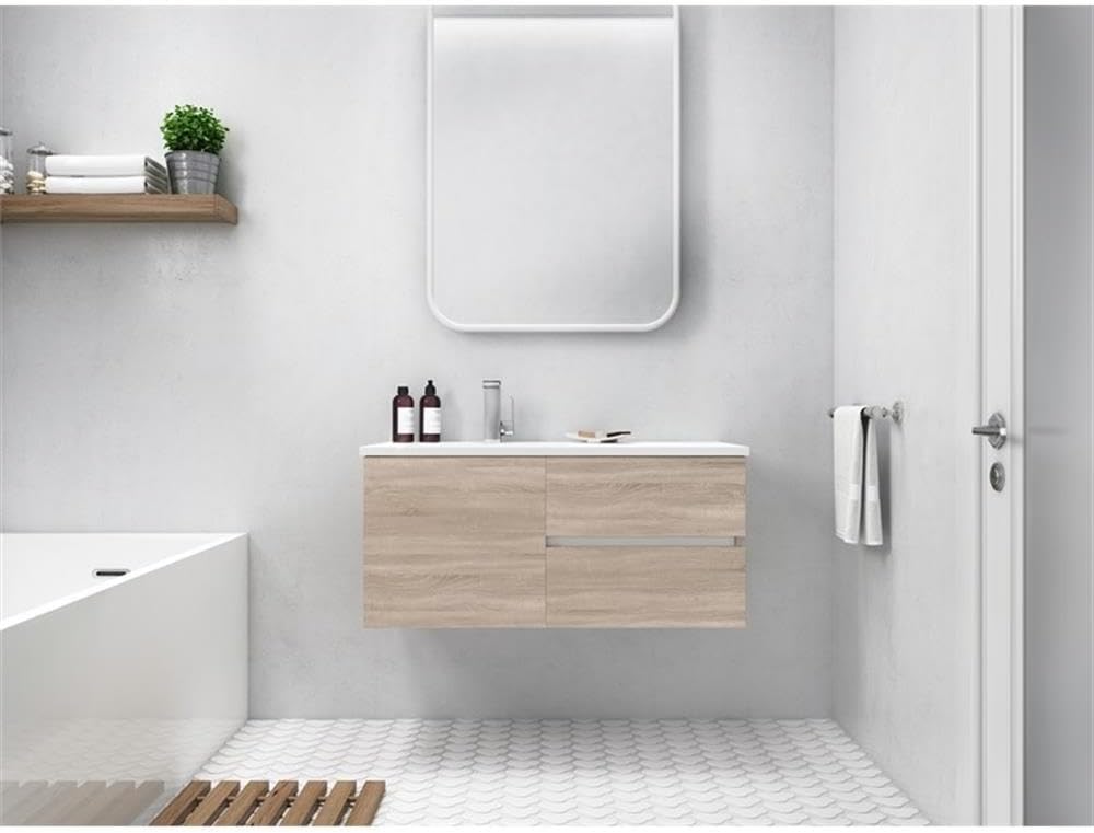 Cutler Kitchen and Bath Beachwood 42 in. W x 18.25 in. D x 20 in. H Single Sink Wall Mounted Bathroom Vanity in Dorato with Cultured Marble Top