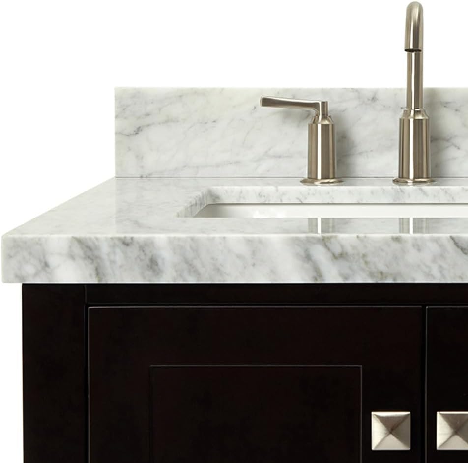 ARIEL Cambridge 36-inch Bathroom Vanity with Sink,Solid Wood, 1.5-inch Italian Carrara Marble Countertop, Single Rectangular Porcelain Sink, 2 Soft Closing Doors, 5 Dovetail Drawers, Espresso