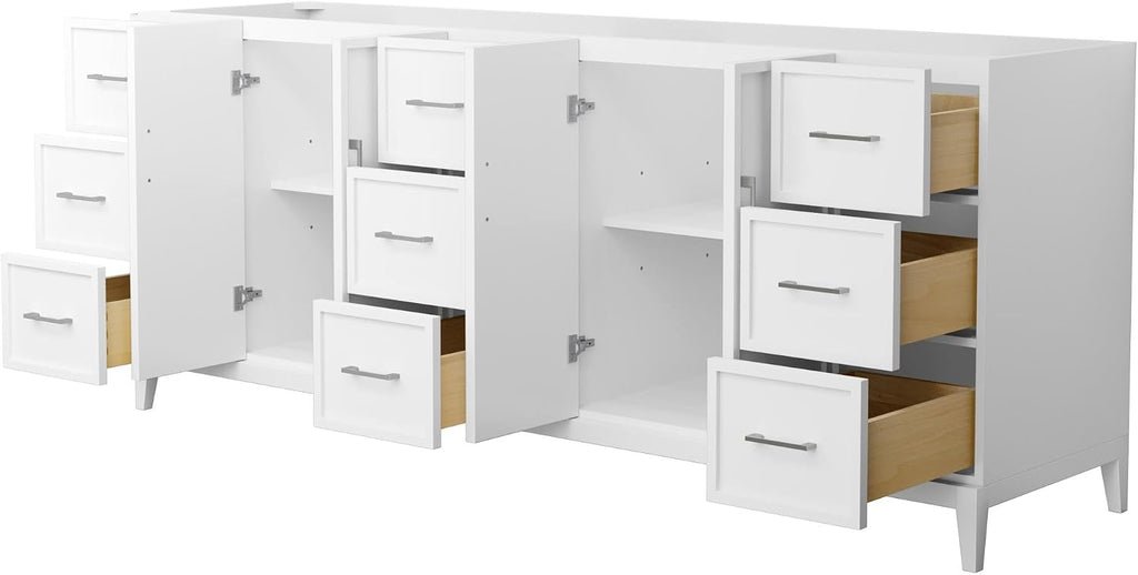 Wyndham Collection Elan 84 Inch Double Bathroom Vanity in White, No Countertop, No Sink, Brushed Nickel Trim