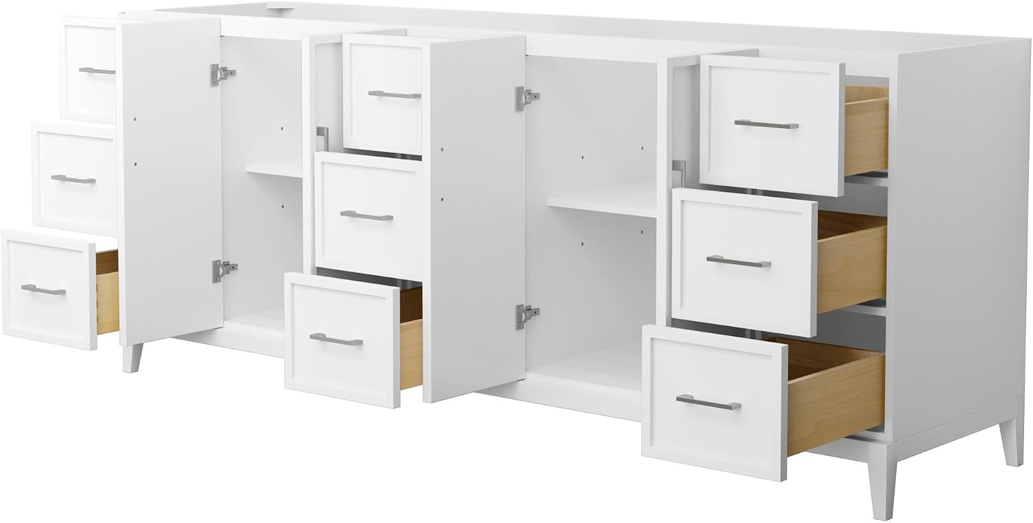 Wyndham Collection Elan 84 Inch Double Bathroom Vanity in White, No Countertop, No Sink, Brushed Nickel Trim