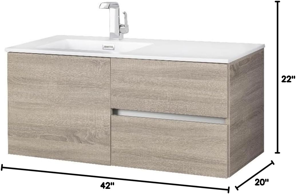 Cutler Kitchen and Bath Beachwood 42 in. W x 18.25 in. D x 20 in. H Single Sink Wall Mounted Bathroom Vanity in Dorato with Cultured Marble Top