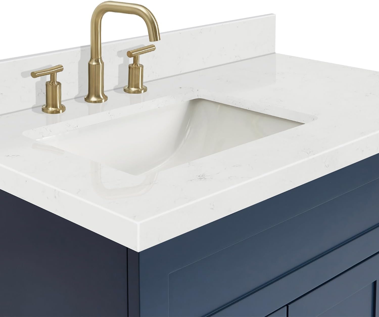 DKB Bradford 36' Midnight Blue Bathroom Vanity with Sink, 1.5' Edge Carrara Quartz Countertop, Rectangular Undermount Sink, 2 Soft-Closing Doors, 2 Dovetail Drawers