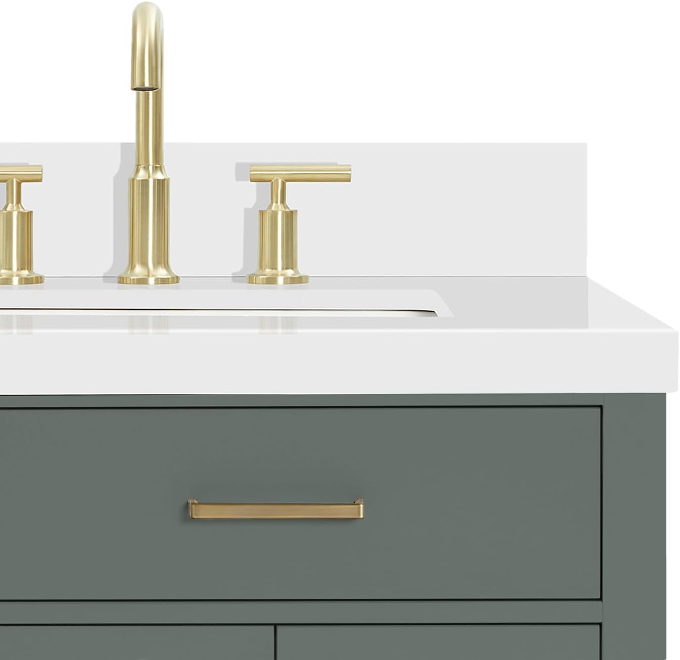 ARIEL Hepburn 36-inch Bathroom Vanity with Sink,Solid Wood, 1.5-inch Carrara White Quartz Countertop, Single Rectangular Porcelain Sink, 2 Soft Closing Doors, 5 Dovetail Drawers, Vintage Green