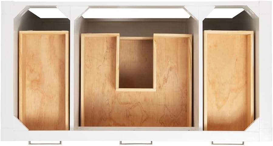 ARIEL 48' White Bathroom Vanity with Sink, 1.5' Edge Italian Carrara Marble Countertop, Rectangular Undermount Sink, 2 Soft Closing Doors, 5 Dovetail Drawers