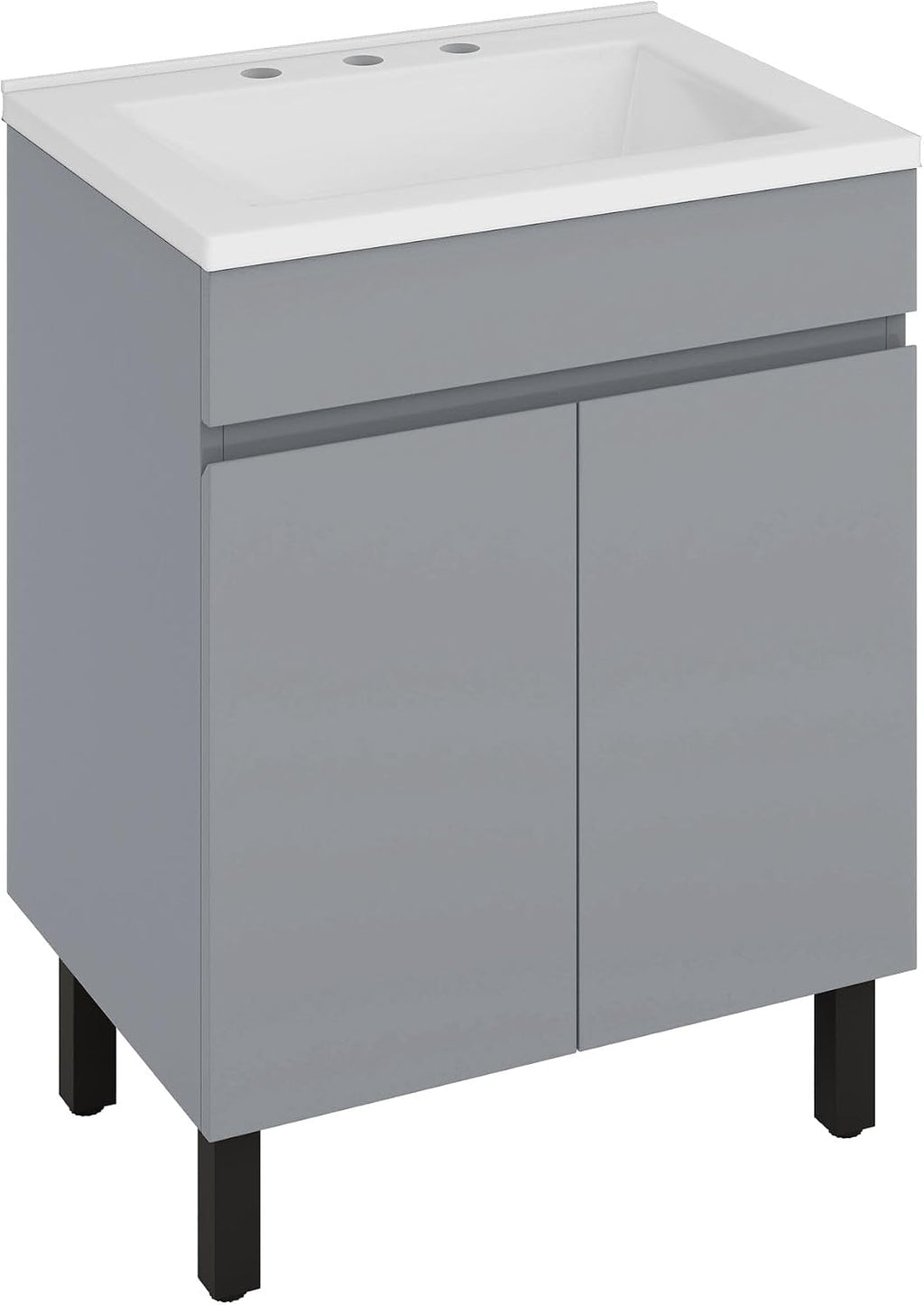 YITAHOME 24 Inch Bathroom Vanity with Sink, Bathroom Cabinet Vanity for Small Space, Freestanding Storage Bathroom Vanity with 2 Soft Closing Cabinets, Grey