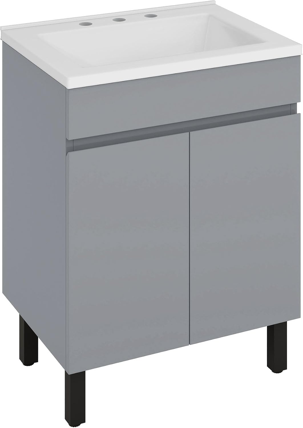 YITAHOME 24 Inch Bathroom Vanity with Sink, Bathroom Cabinet Vanity for Small Space, Freestanding Storage Bathroom Vanity with 2 Soft Closing Cabinets, Grey