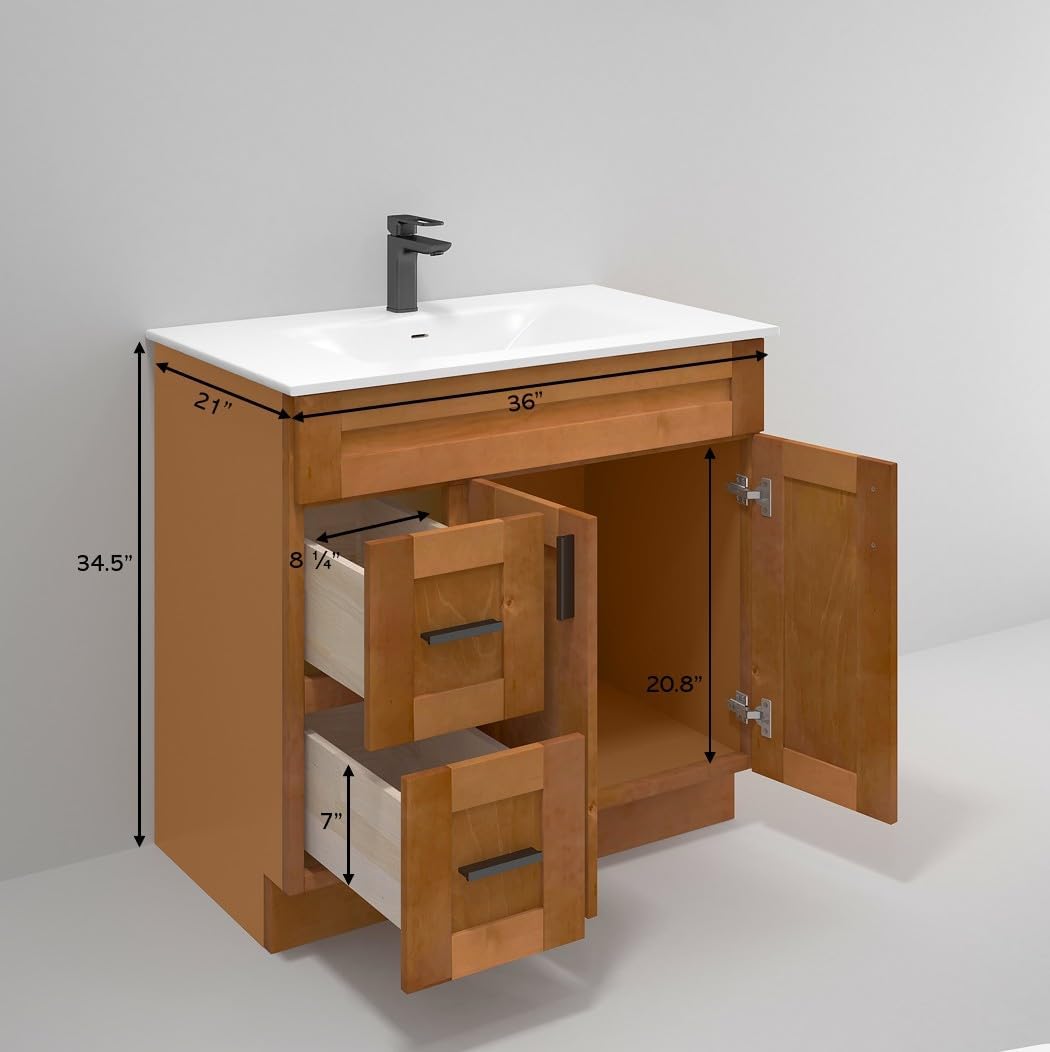 La Royal Maple Shaker Sink Base Bathroom Vanity with Drawers 36' Ready-to-Assemble Bathroom Cabinet Sink Base