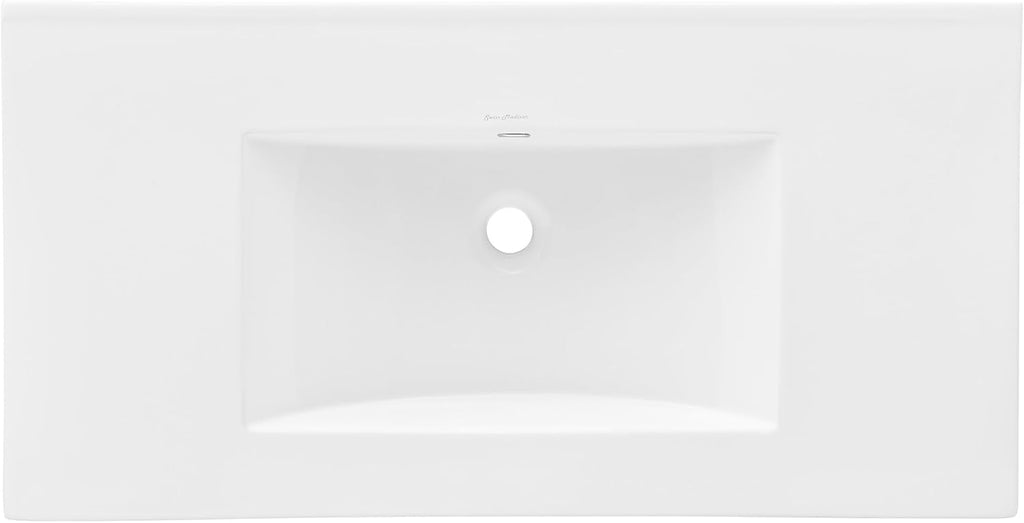 36' Zero Hole Vanity Sink Top in Glossy White