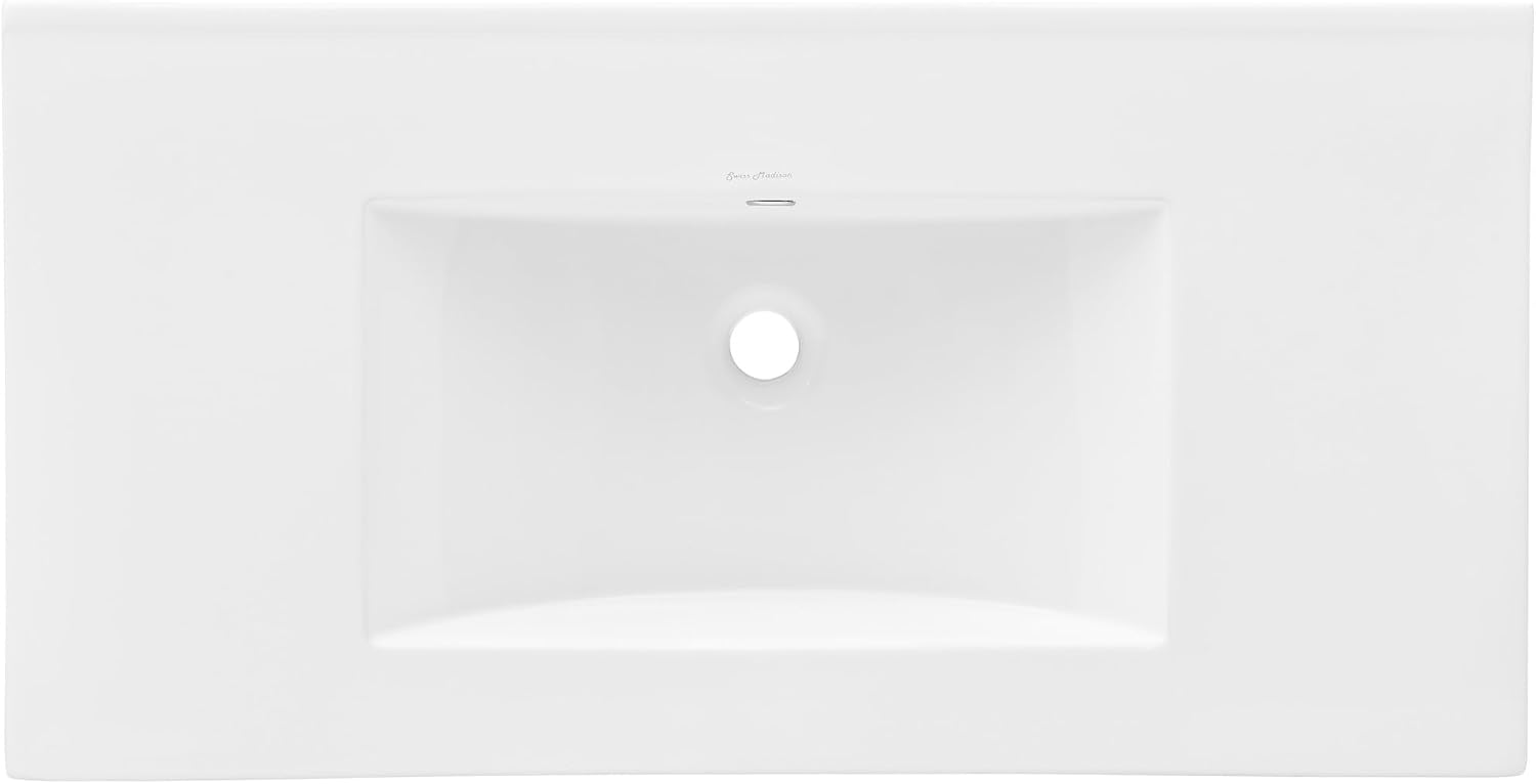 36' Zero Hole Vanity Sink Top in Glossy White