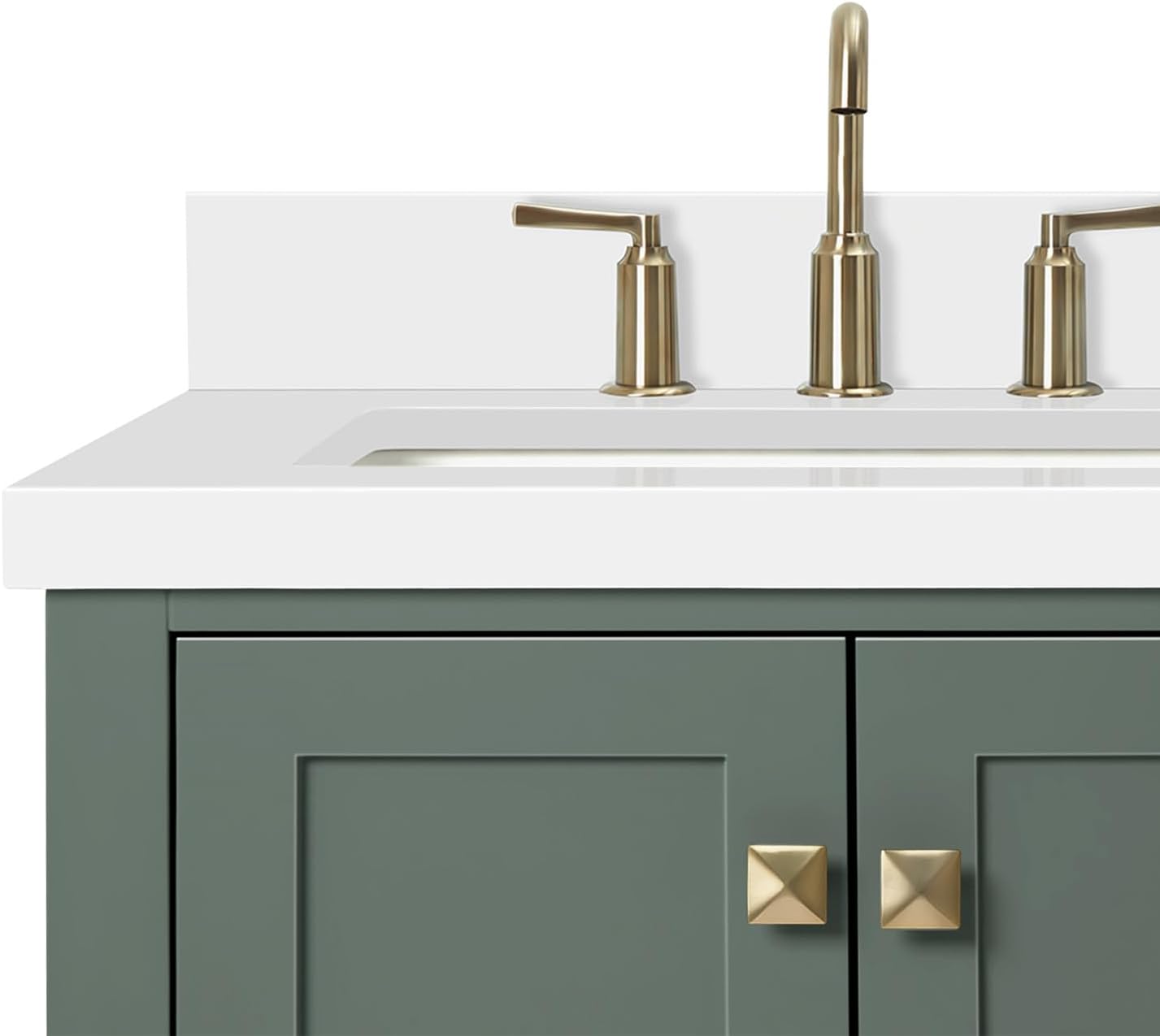 DKB Beckford 72-inch Vintage Green Bathroom Vanity with Left & Right Rectangle Double Sinks, Pure White Quartz Countertop & Backsplash, Solid Wood Frame, Soft-Closing & Dovetail Drawers