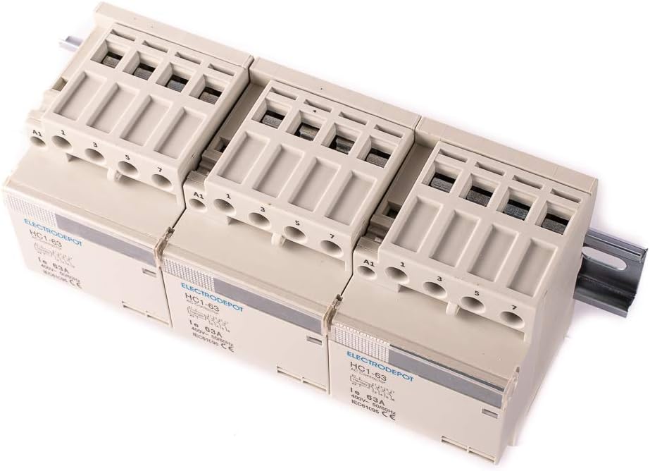 Electrodepot 40 Amp 12 Pole (4 Pole x 3) Normally Open, 110-120VAC Coil (Silent Operation), Motor Load 40A and Lighting Load 63A Contactor, with 8' DIN Rail and 2 Number 10 Screws