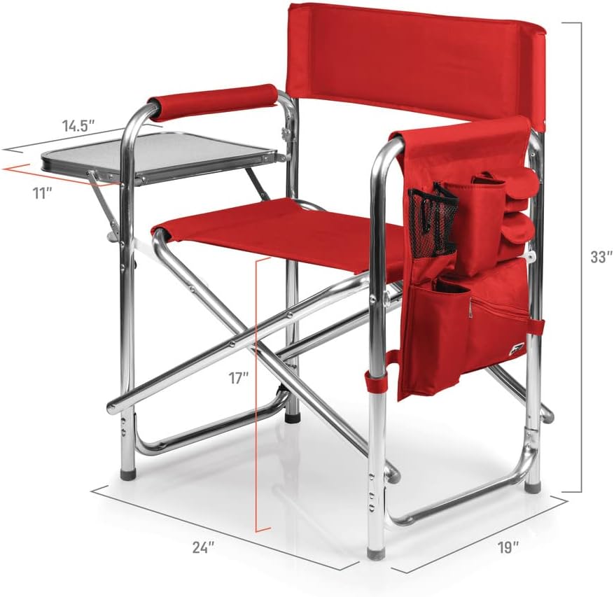PICNIC TIME NCAA Ohio State Buckeyes Sports Chair with Side Table - Beach Chair - Camp Chair for Adults