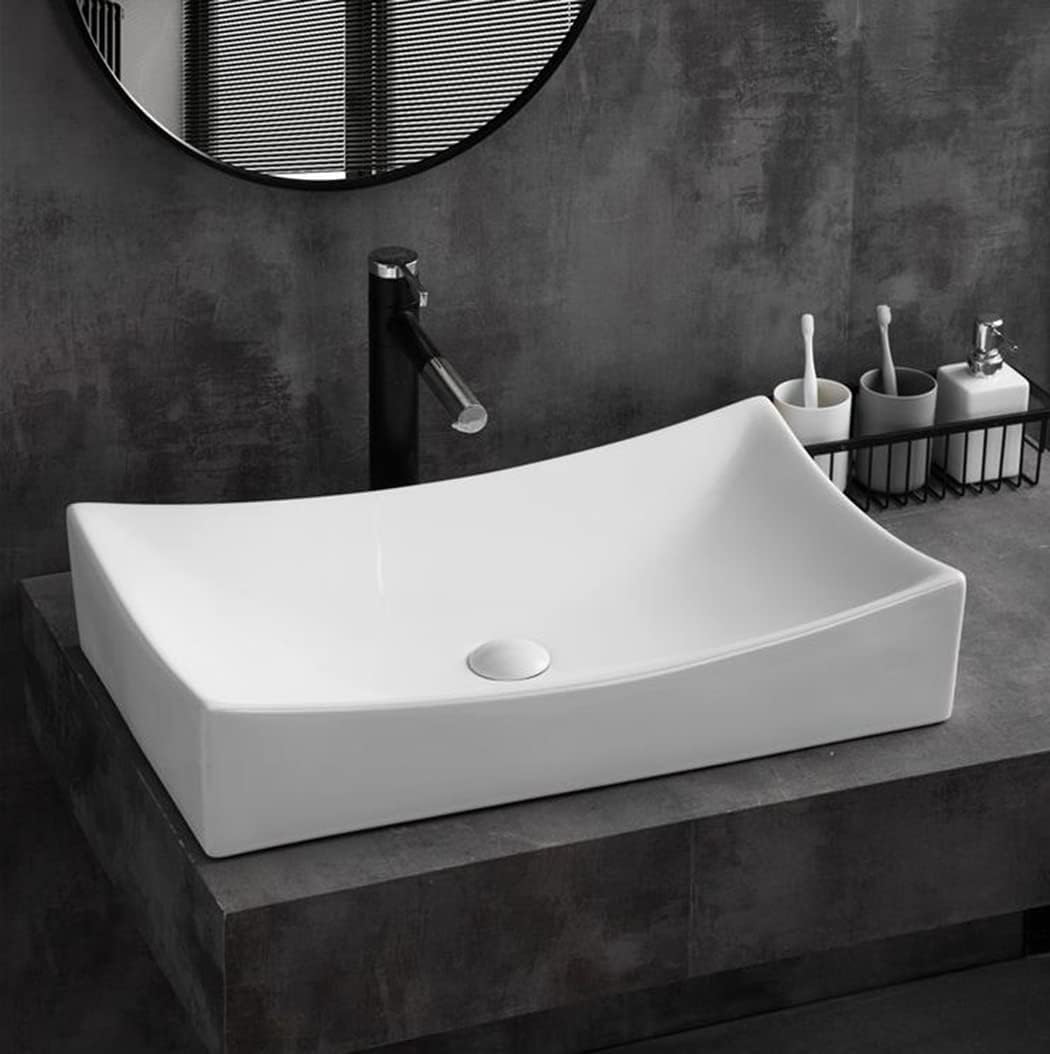 SouNor Rectangle Bathroom Vessel Sink Above Counter Square Bowl Countertop 25'x15' Inches Modern Contemporary Porcelain Big Large Ceramic Wash Lavatory Basin Rectangular Sinks White,25' (Large)