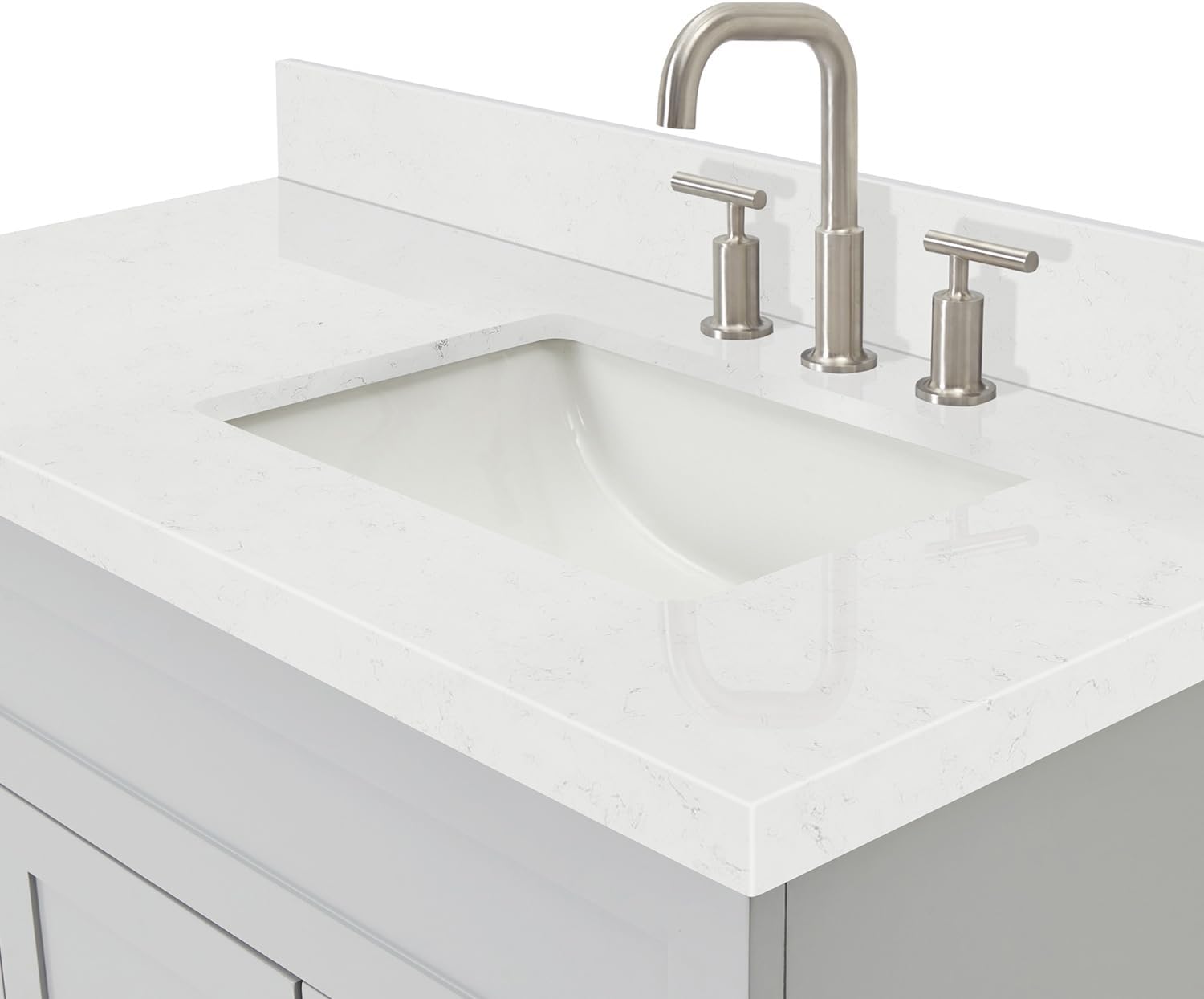 DKB Bradford 42' Gray Single Bathroom Vanity with Rectangular Undermount Sink, 1.5' Carrara Quartz Countertop, Solid Wood Frame, 2 Soft Closing Doors, 2 Full Extension Drawers, Brushed Nickel