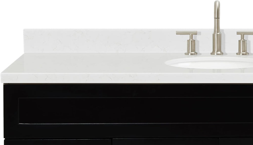 ARIEL Hamlet 60-inch Bathroom Vanity with Sink,Solid Wood, 1.5-inch Carrara White Quartz Countertop & Backsplash, Single Oval Porcelain Sink, 2 Soft Closing Doors, 4 Dovetail Drawers, Black
