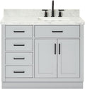 ARIEL 54' Grey Single Bathroom Vanity with Sink, 1.5' Italian Carrara Marble Countertop, Rectangular Undermount Sink, 2 Soft Closing Doors, 9 Dovetail Drawers