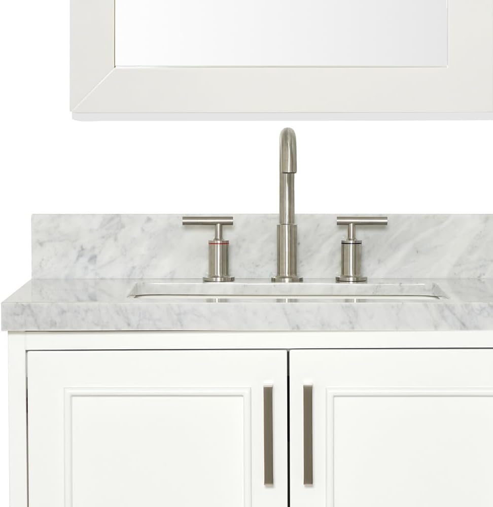 ARIEL Stafford 84-inch Bathroom Vanity with Sink,Solid Wood, 1.5-inch Italian Carrara Marble Countertop, Double Rectangular Porcelain Sink, 5 Soft Closing Doors, 6 Dovetail Drawers, White