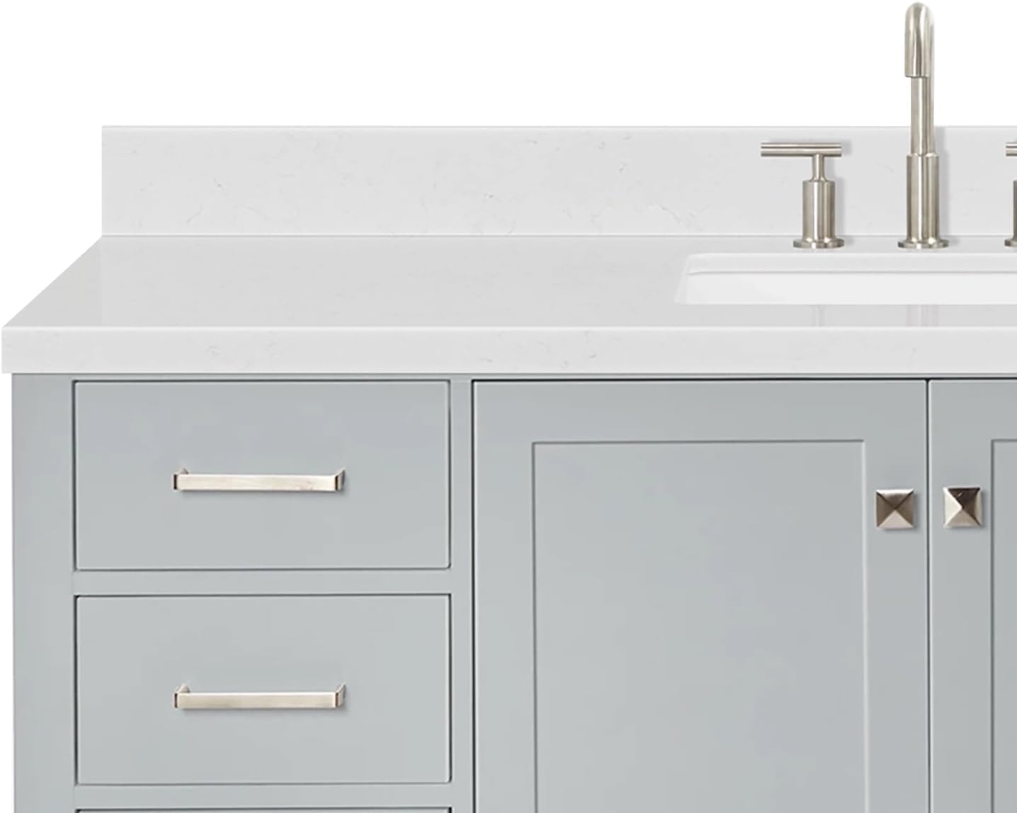 ARIEL Cambridge 60-inch Bathroom Vanity with Sink,Solid Wood, 1.5-inch Carrara White Quartz Countertop, Single Rectangular Porcelain Sink, 2 Soft Closing Doors, 9 Dovetail Drawers, Grey