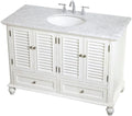 Pemberly Row 48' Bathroom Vanity, Antique White Finish, Solid Wood Base with Carrara Marble Top, Porcelain Undermount Sink, 4 Cabinet Doors and 2 Soft-Close Drawers, Free-Standing for Bathroom Use