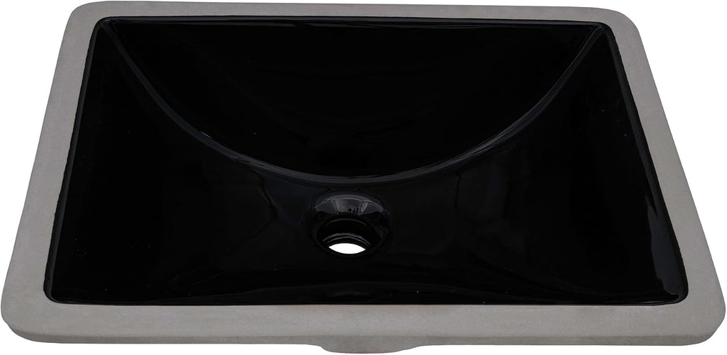 Ruvati 16 x 11-3/4 inch Undermount Bathroom Sink Black Rectangular Porcelain Ceramic with Overflow- RVB0718BK- Durable, Stain-Resistant Small Sink for Modern Bathrooms, Perfect for Vanity Sinks