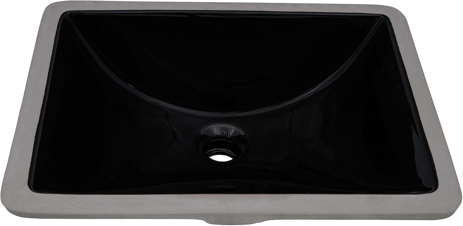 Ruvati 16 x 11-3/4 inch Undermount Bathroom Sink Black Rectangular Porcelain Ceramic with Overflow- RVB0718BK- Durable, Stain-Resistant Small Sink for Modern Bathrooms, Perfect for Vanity Sinks