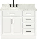 ARIEL Hepburn 43' Inch Left Offset Oval Sink Vanity with 1.5' Edge Carrara White Countertop in White