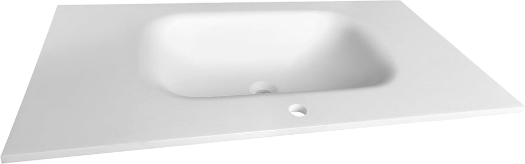 Rectangular Single Sink Bathroom Vanity Top White Solid Surface Resin Vanity Top, Vanity Top with Sink (White 39X21 inch)