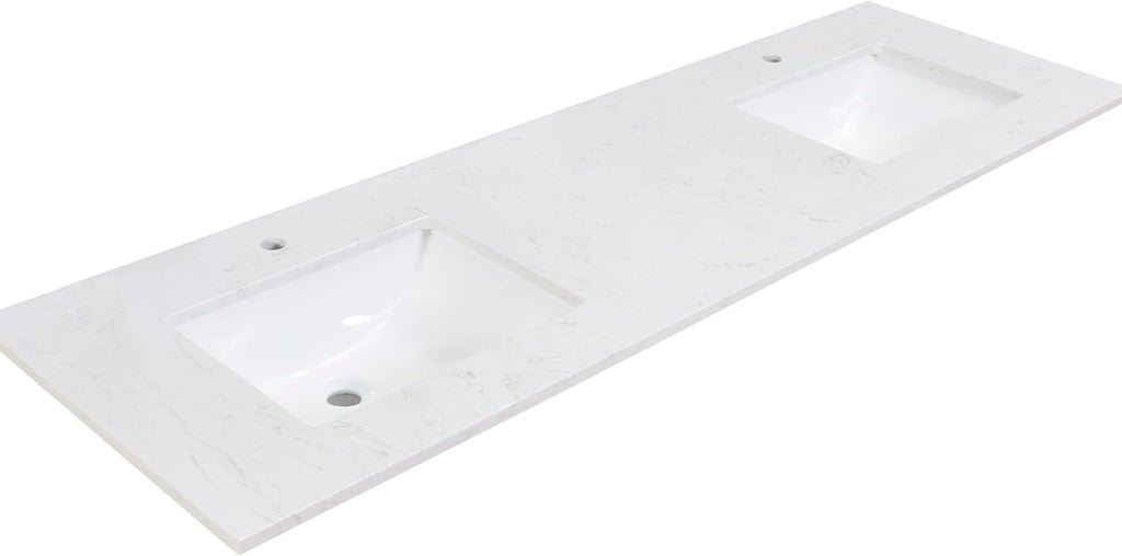 73 in. Composite Stone Double Basin Vanity Top in White with White Basins