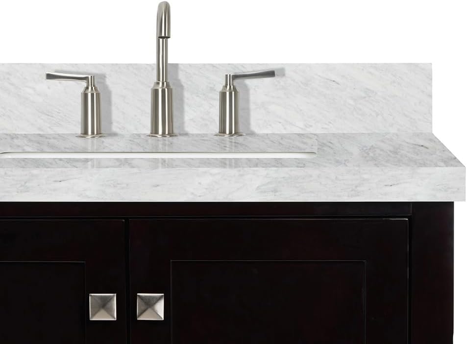 DKB Beckford 72 Inch Bathroom Vanity Double Sink — Espresso Bathroom Vanity with Sink, 1.5' Edge Italian Carrara Marble Countertop & Backsplash, 4 Soft-Close Doors, 6 Dovetail Drawers