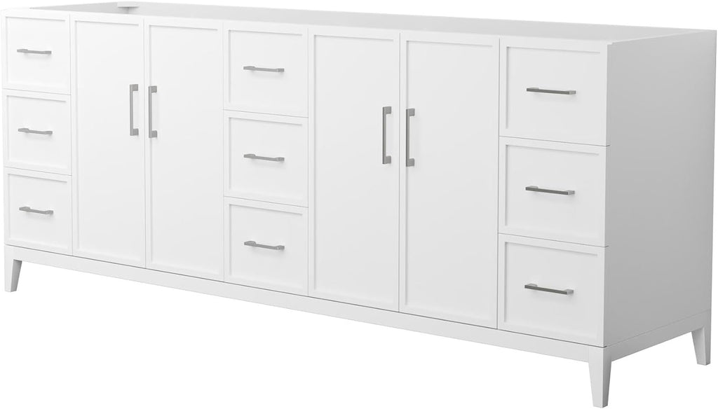 Wyndham Collection Elan 84 Inch Double Bathroom Vanity in White, No Countertop, No Sink, Brushed Nickel Trim