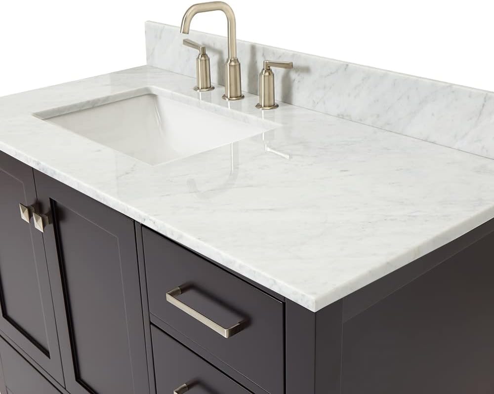 ARIEL Cambridge 43 in. Left Offset Rectangle Single Sink Vanity with Carrara White Marble Countertop in Espresso
