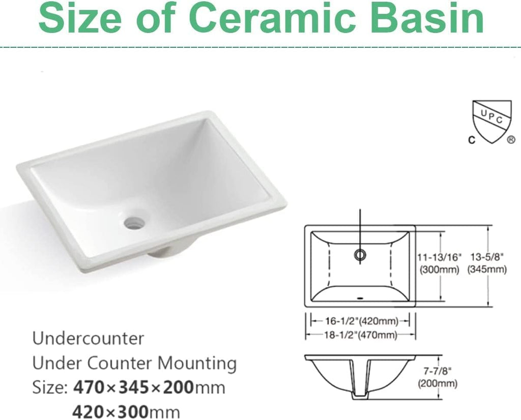 31' x 22' Bathroom Vanity Sink Top, Three Hole Engineered Stone Vanity Top with Undermounted Rectangular Ceramic Sink & Backsplash, No Cabinet